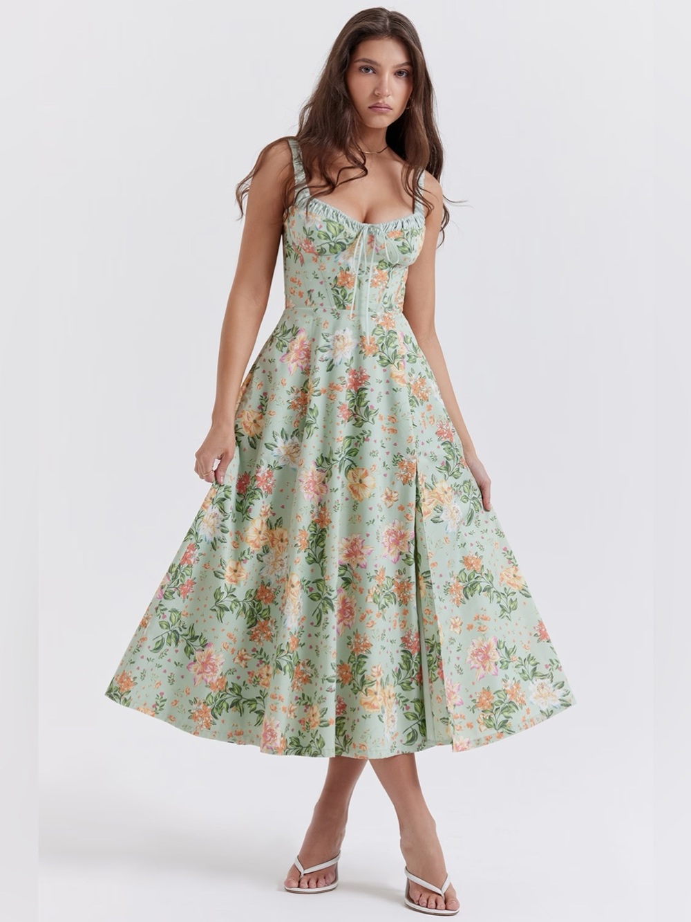 House of CB Sabrina Light Jade Print Bustier Sundress, BNWT. Size L, larger cup.